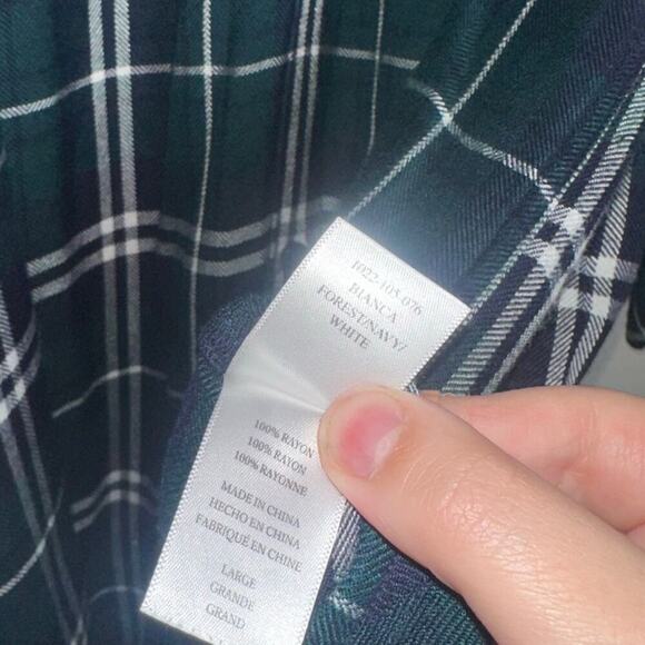 Rails Bianca Flannel Shirt Dress Forest Green Navy Plaid Large Fall Cozy - Picture 4 of 5